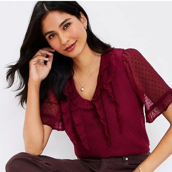 LOFT Clip Ruffle V-Neck Top - Picture 3 of 10